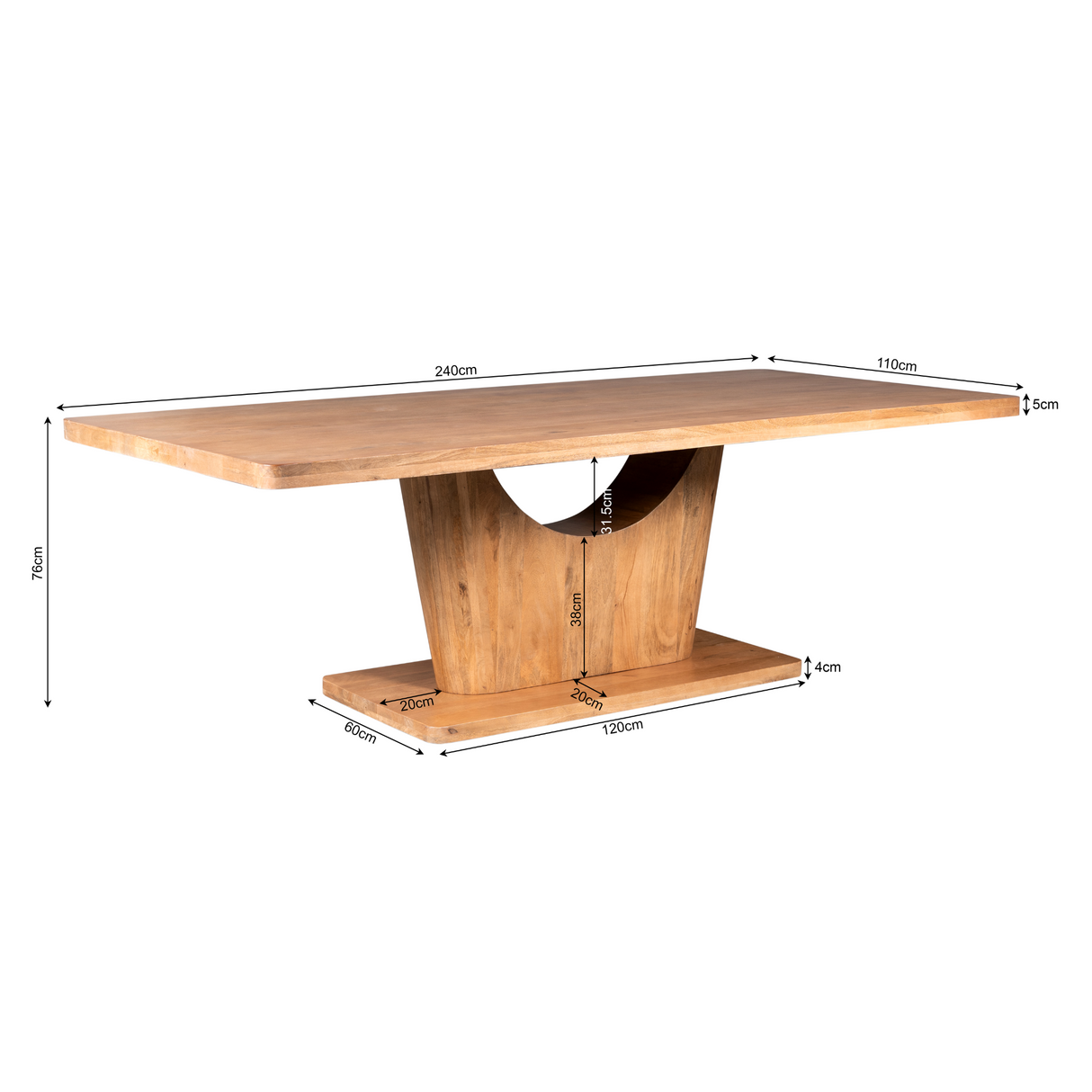 Eettafel - Naturel Mangohout - Modern & Warm Design - 240 cm