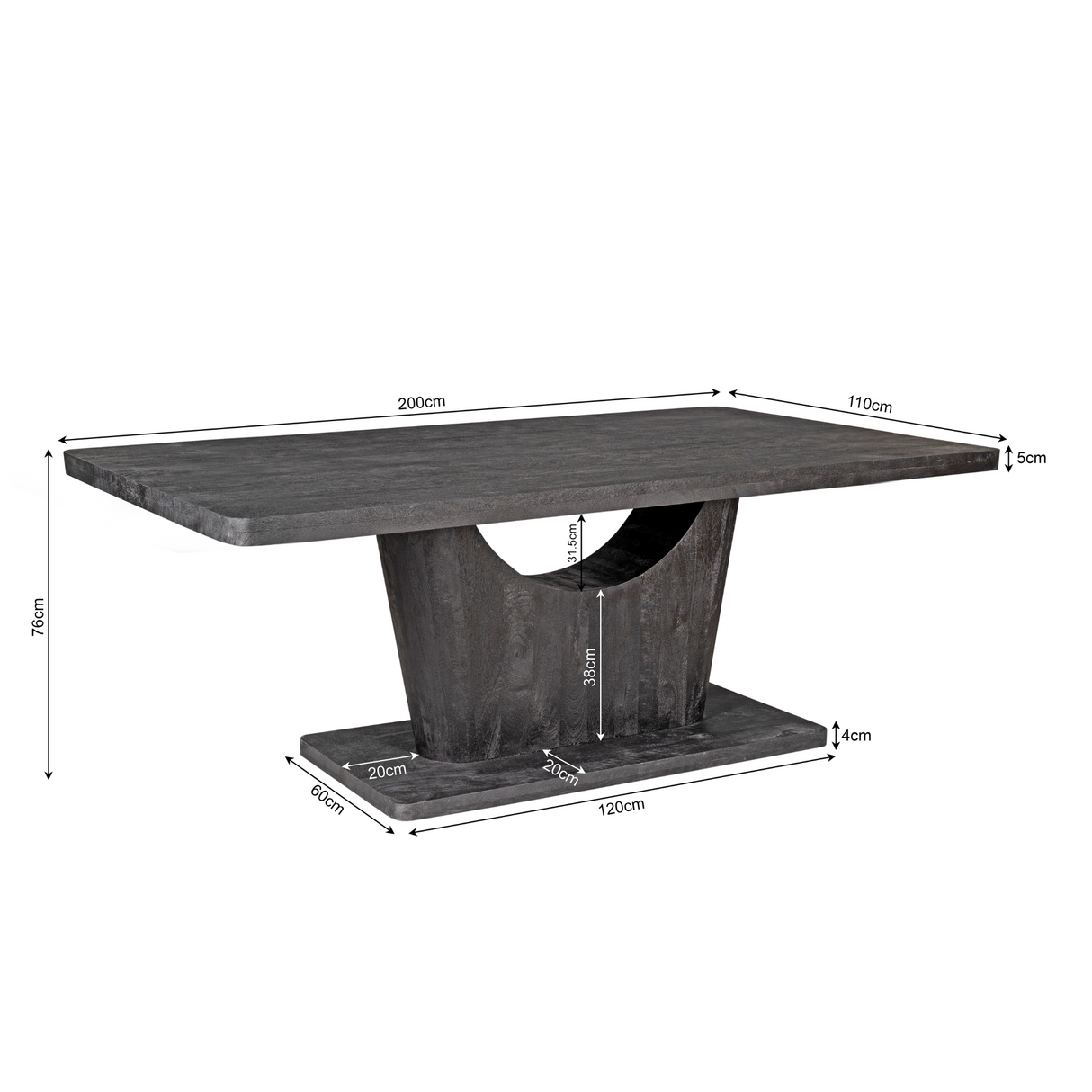 Rechthoekige Eettafel - 200 cm - Bruin Mangohout - Modern Designonderstel