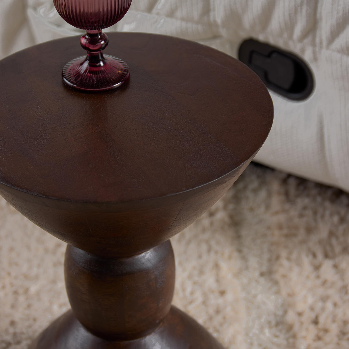 Ronde Bijzettafel - 40 cm Hoog - Bruin Mangohout - Zandloper Design