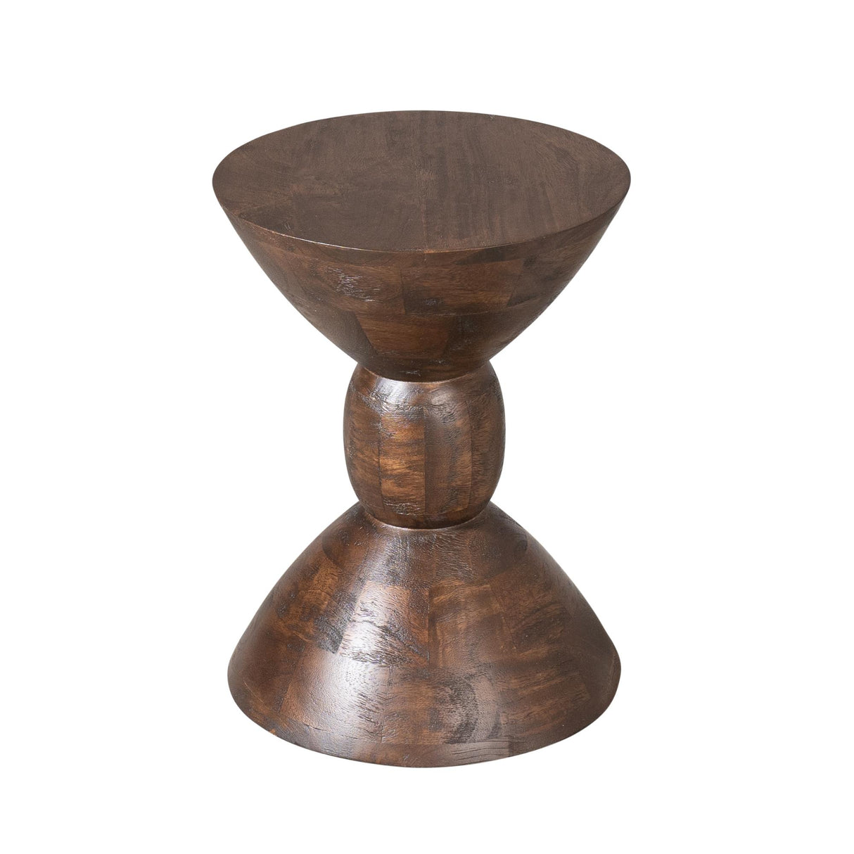 Ronde Bijzettafel - 40 cm Hoog - Bruin Mangohout - Zandloper Design