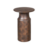 Ronde Bijzettafel - Bruin Mangohout - Modern Cilinderdesign - 60 cm Hoog