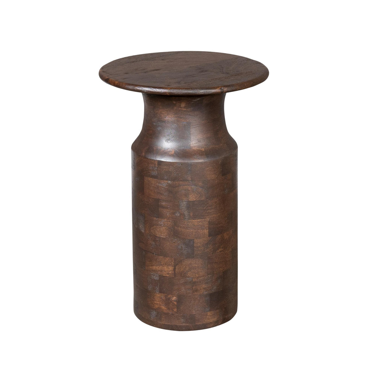 Ronde Bijzettafel - Bruin Mangohout - Modern Cilinderdesign - 60 cm Hoog
