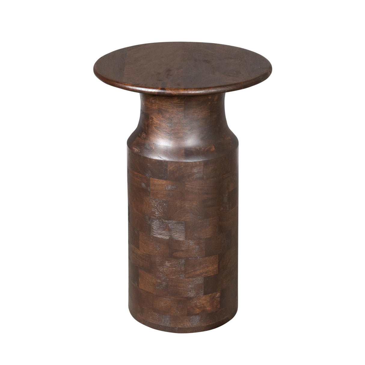 Ronde Bijzettafel - Bruin Mangohout - Modern Cilinderdesign - 60 cm Hoog