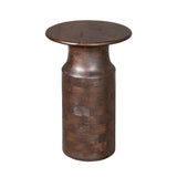 Ronde Bijzettafel - Bruin Mangohout - Modern Cilinderdesign - 60 cm Hoog