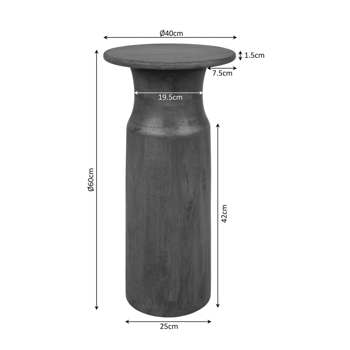 Ronde Bijzettafel - Bruin Mangohout - Modern Cilinderdesign - 60 cm Hoog