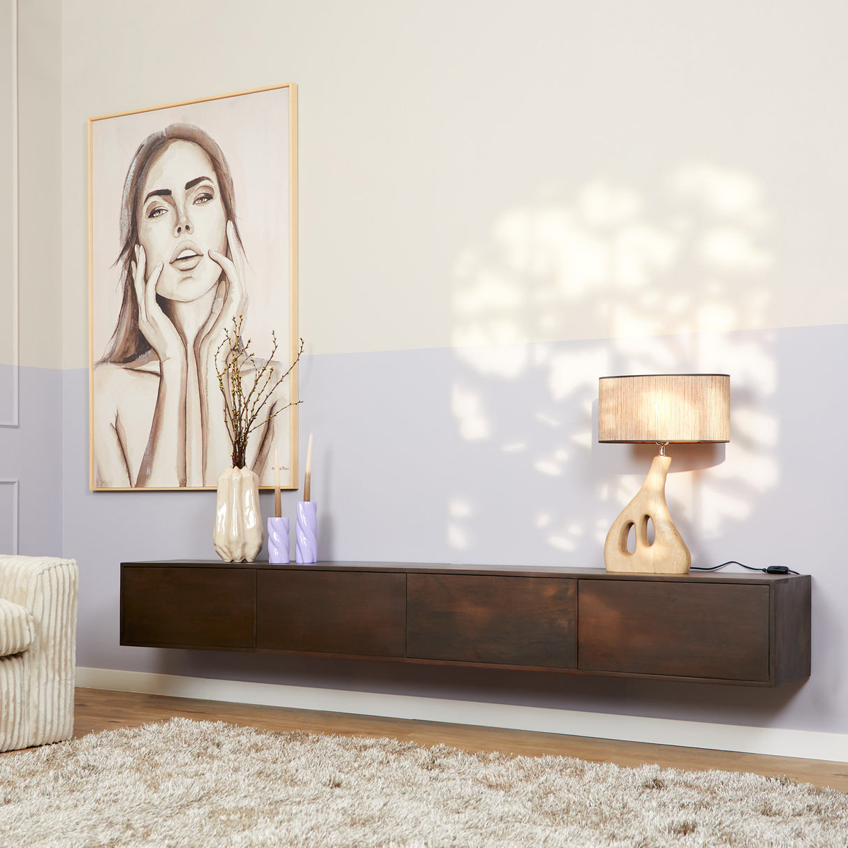 Zwevend tv meubel Vision Walnoot Mangohout 240 cm
