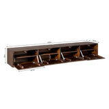 Zwevend TV-meubel - 240 cm - Bruin Mangohout - Greeploos - Push-to-Open