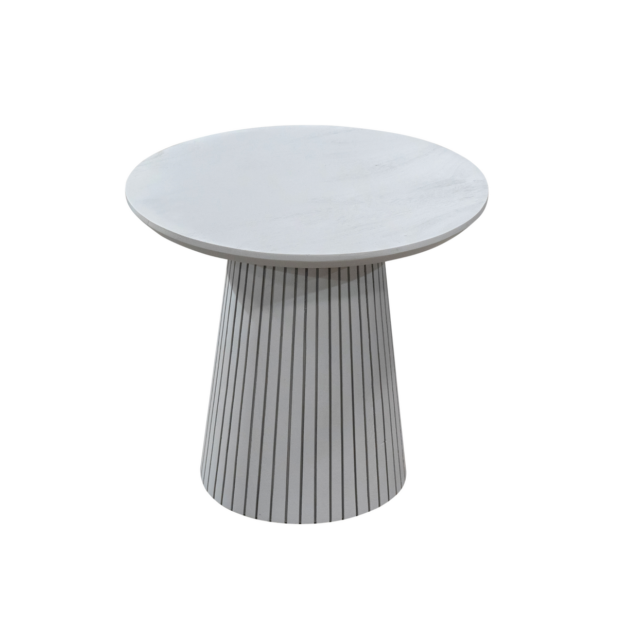 Ronde Salontafel - Taupe Mangohout - 50 cm - Lattenpatroon op Zuilpoot