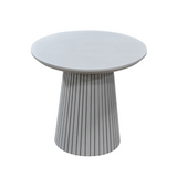 Ronde Salontafel - Taupe Mangohout - 50 cm - Lattenpatroon op Zuilpoot