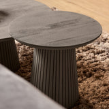 Ronde Salontafel - Taupe Mangohout - 50 cm - Lattenpatroon op Zuilpoot