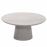 Ronde Salontafel - Taupe Mangohout - 80 cm - Lattenpatroon op Zuilpoot
