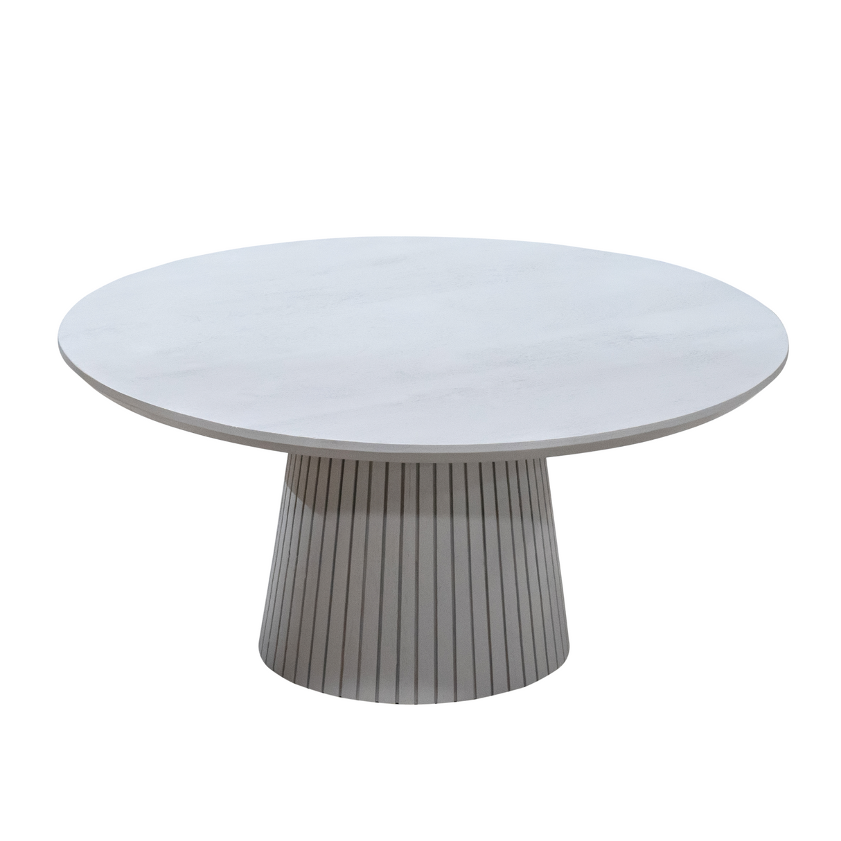 Ronde Salontafel - Taupe Mangohout - 80 cm - Lattenpatroon op Zuilpoot