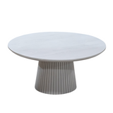 Ronde Salontafel - Taupe Mangohout - 80 cm - Lattenpatroon op Zuilpoot
