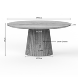 Ronde Salontafel - Taupe Mangohout - 80 cm - Lattenpatroon op Zuilpoot