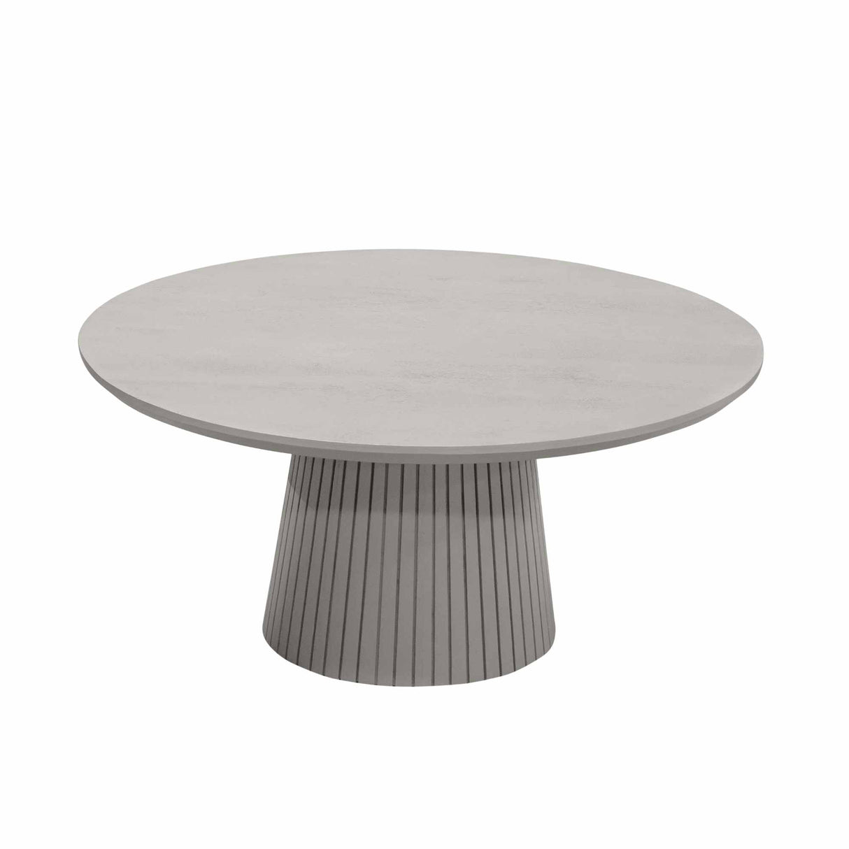 Ronde Salontafel - Taupe Mangohout - 80 cm - Lattenpatroon op Zuilpoot