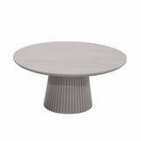 Ronde Salontafel - Taupe Mangohout - 80 cm - Lattenpatroon op Zuilpoot