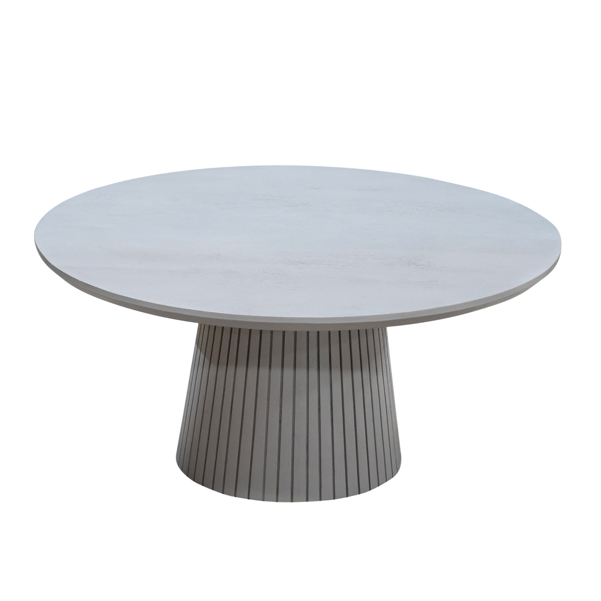 Ronde Salontafel - Taupe Mangohout - 80 cm - Lattenpatroon op Zuilpoot