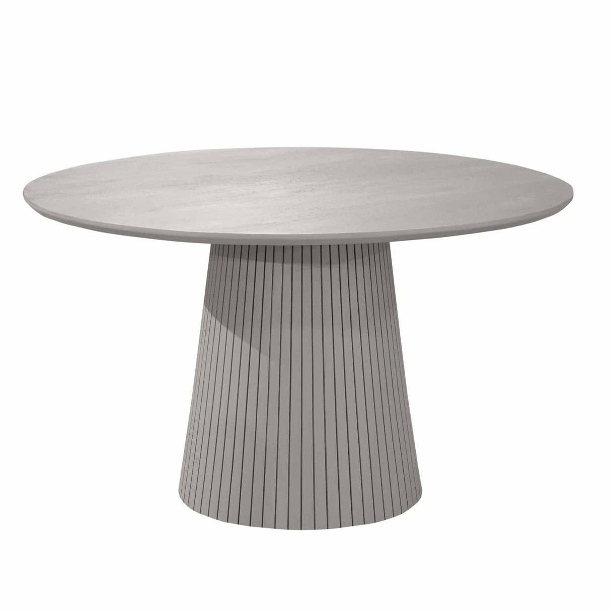 Ronde Eettafel - Taupe Mangohout - 130 cm - Lattenpatroon op Zuilpoot