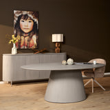 Ovale Eettafel - Taupe Mangohout - 240 cm - Lattenpatroon op Zuilpoot