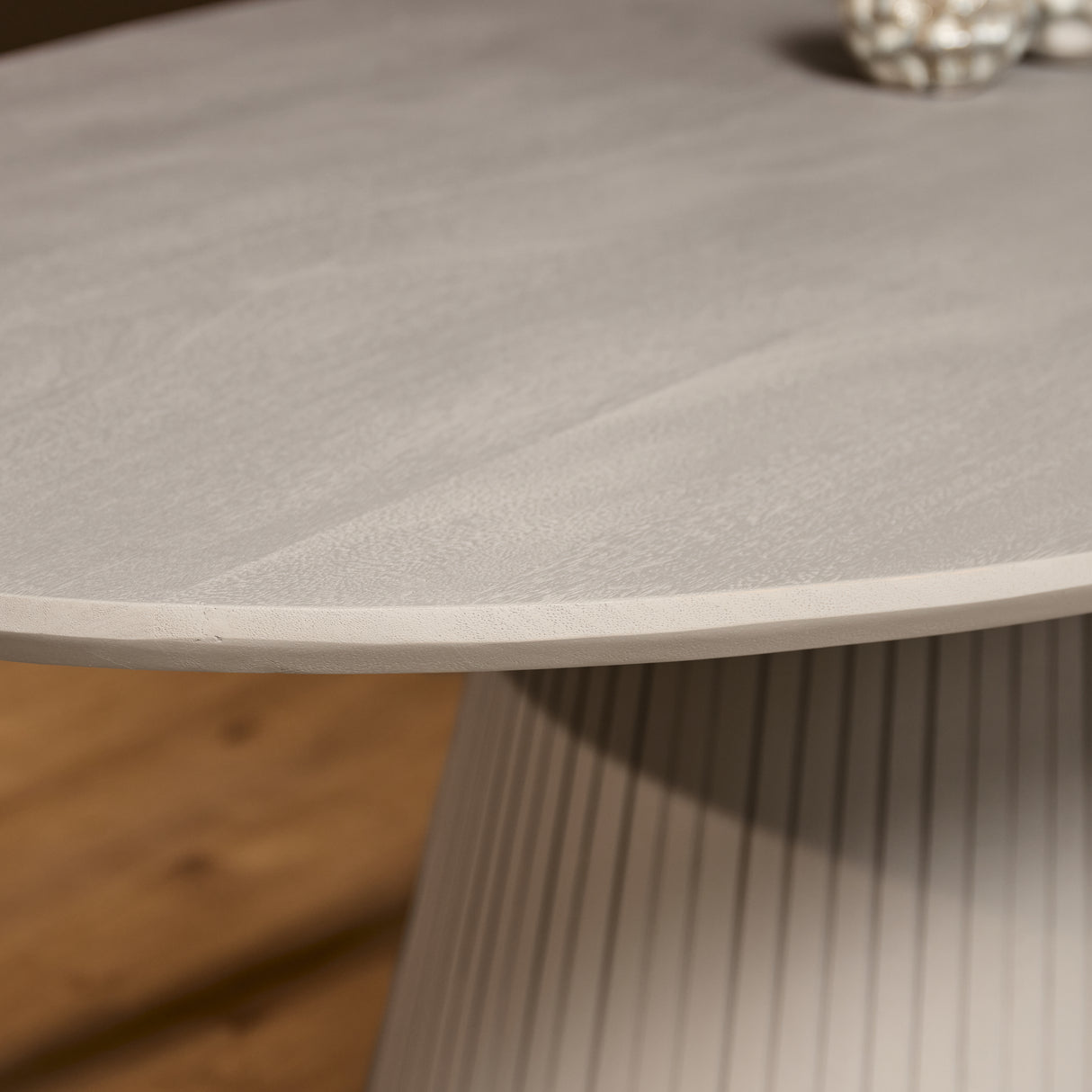 Ovale Eettafel - Taupe Mangohout - 240 cm - Lattenpatroon op Zuilpoot