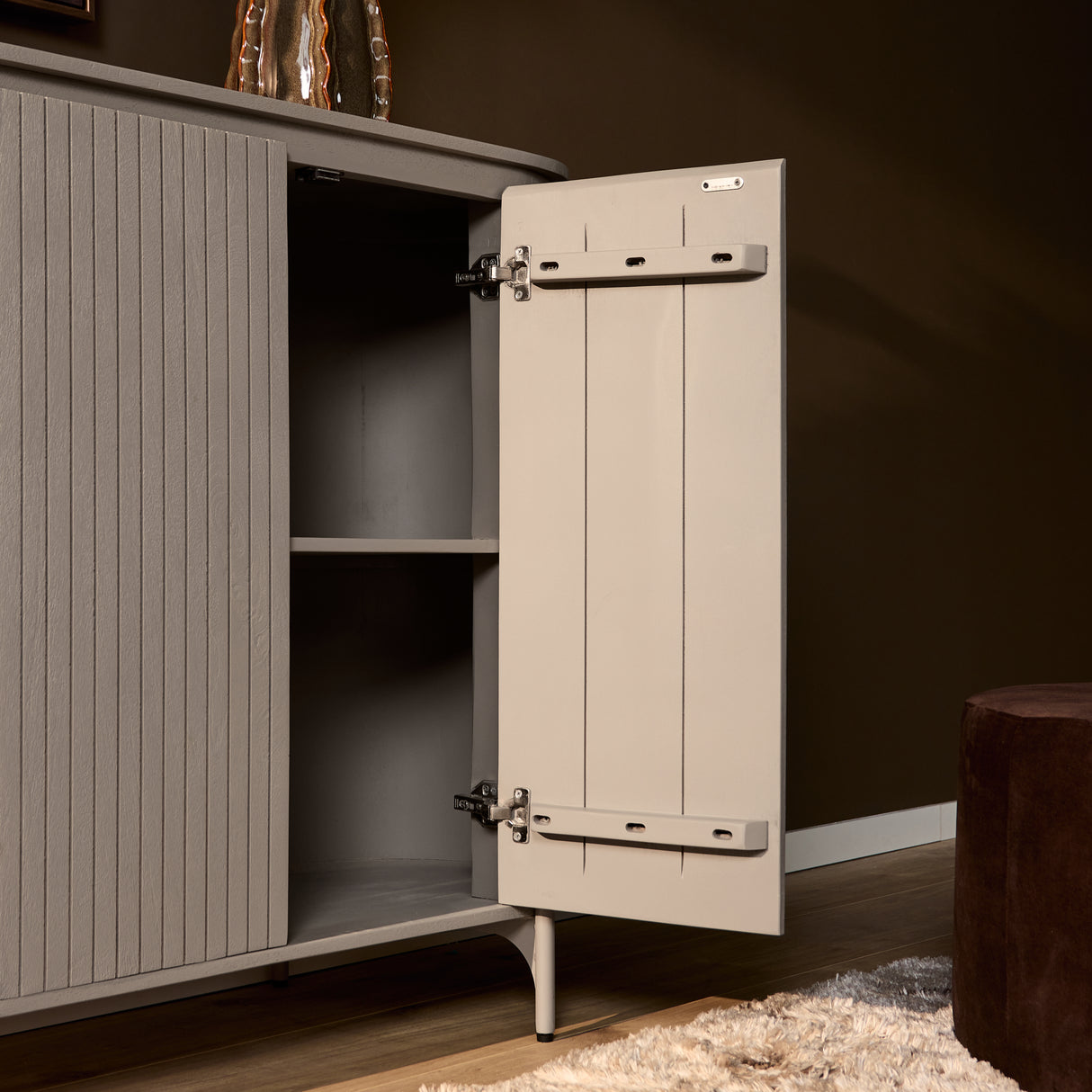 Kabinetkast - Taupe Mangohout - 115 cm - Verticaal Lattenpatroon