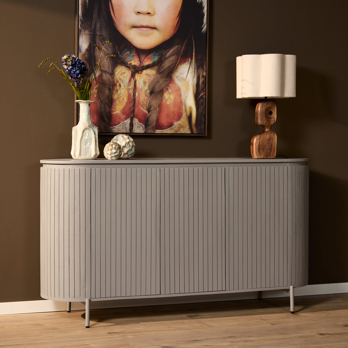 Dressoir - Taupe - Mangohout - 165 cm