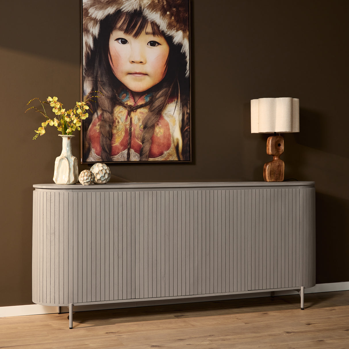 Dressoir - Taupe - Mangohout - 210 cm - 4 Deuren