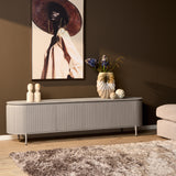 Tv-meubel - Taupe Mangohout - 210 cm - Verticaal Lattenpatroon