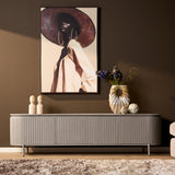 Tv-meubel - Taupe Mangohout - 210 cm - Verticaal Lattenpatroon