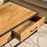 Salontafel - Naturel - Mangohout - 130 cm - 2 Lades