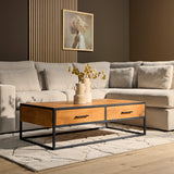 Salontafel - Naturel - Mangohout - 130 cm - 2 Lades