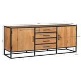 Dressoir - Naturel - Mangohout - Metaal - 210 cm - 2 Deuren - 4 Lades