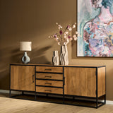 Dressoir - Naturel - Mangohout - Metaal - 210 cm - 2 Deuren - 4 Lades