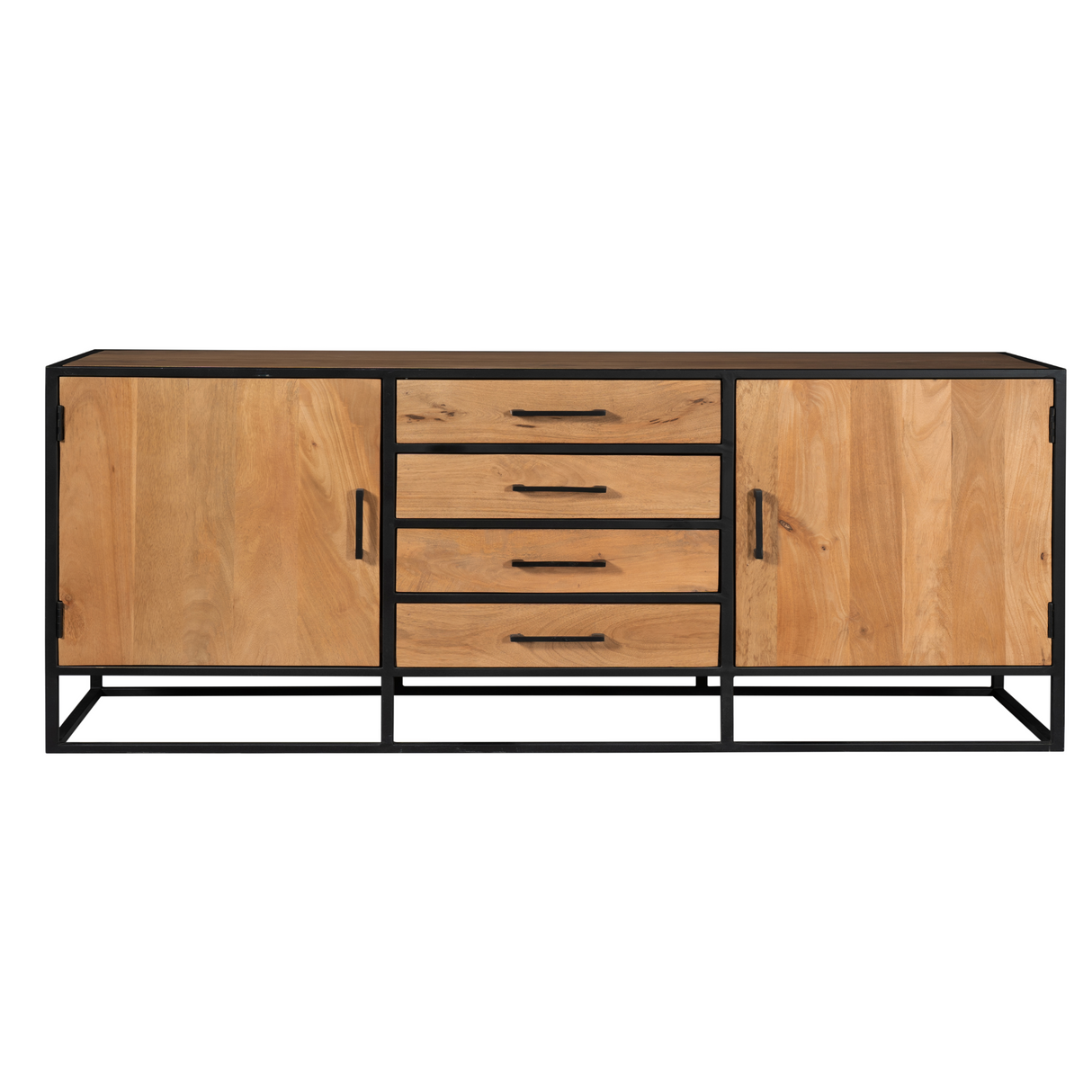 Dressoir - Naturel - Mangohout - Metaal - 210 cm - 2 Deuren - 4 Lades