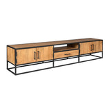 Tv-meubel - Naturel - Mangohout - Metaal - 240 cm - 4 Deuren & 1 Lade