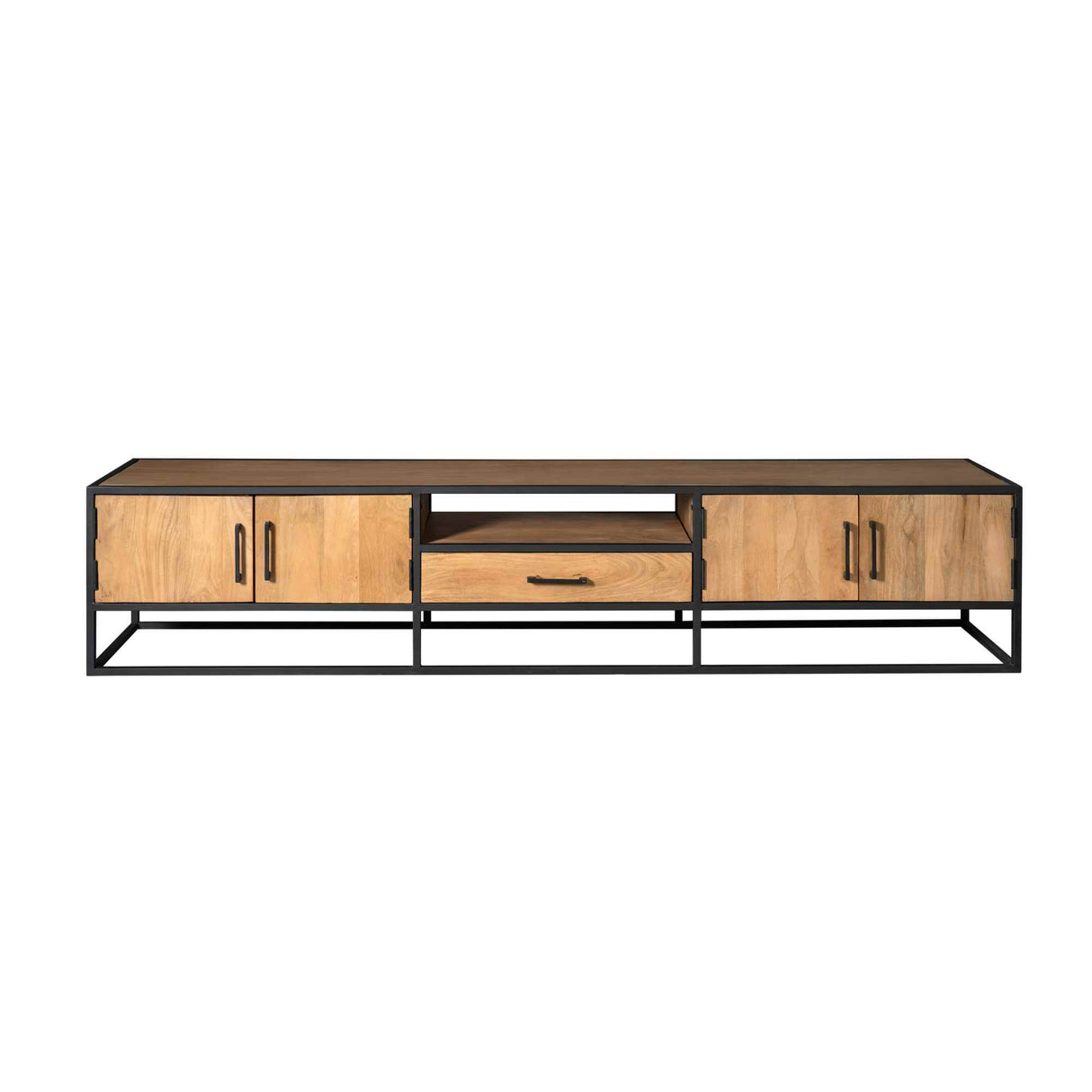 Tv-meubel - Naturel - Mangohout - Metaal - 240 cm - 4 Deuren & 1 Lade