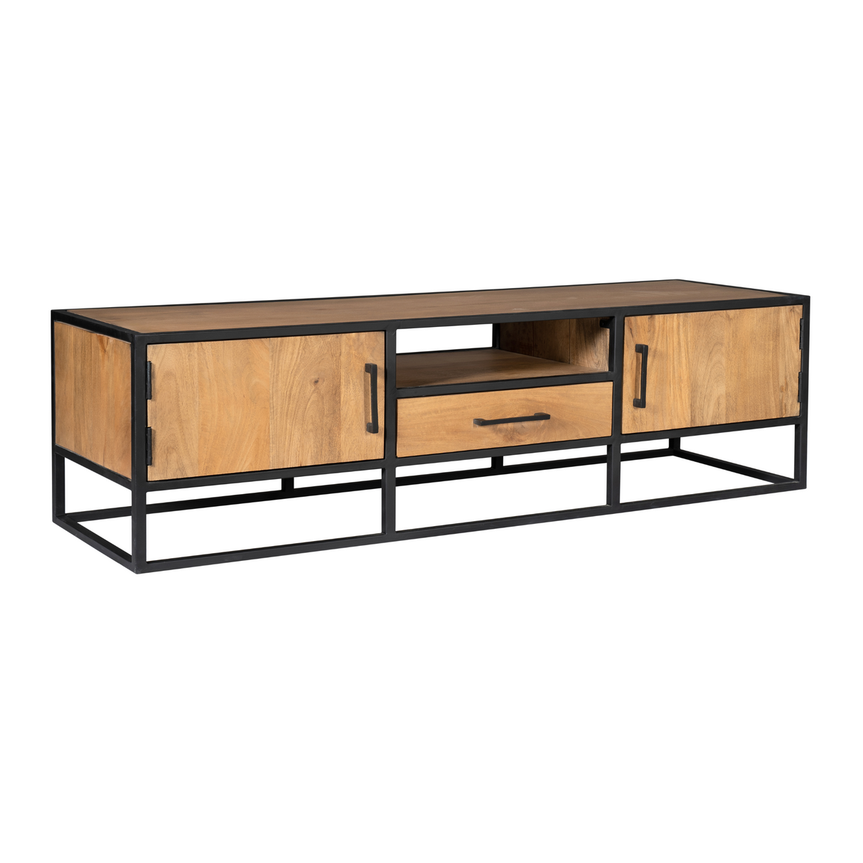 Tv-meubel Naturel Mangohout - 180 cm - Twee Deuren en Eén Lade