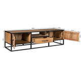 Tv-meubel Naturel Mangohout - 180 cm - Twee Deuren en Eén Lade