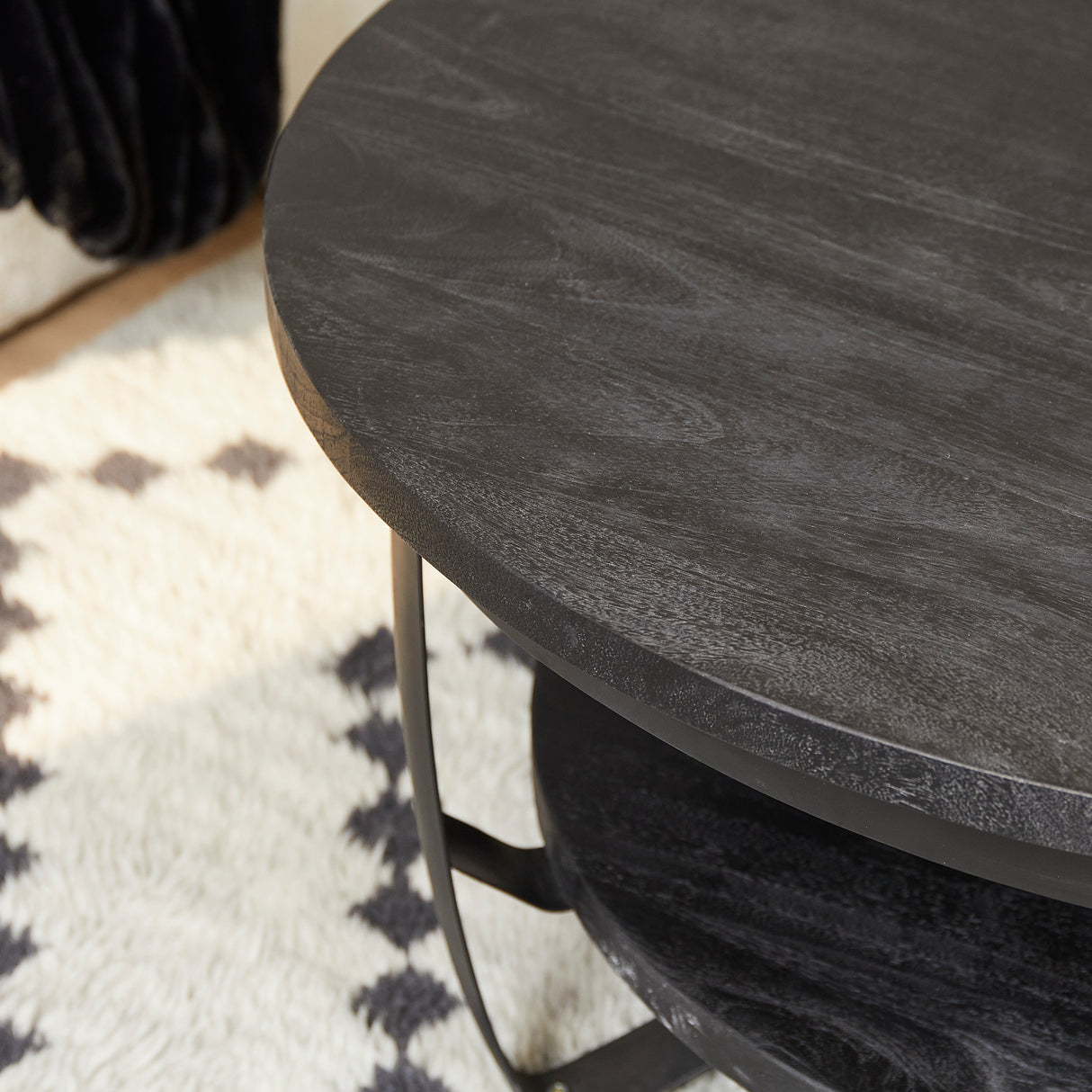 Salontafel - Rond - Zwart - Mangohout - Metaal - 70 cm