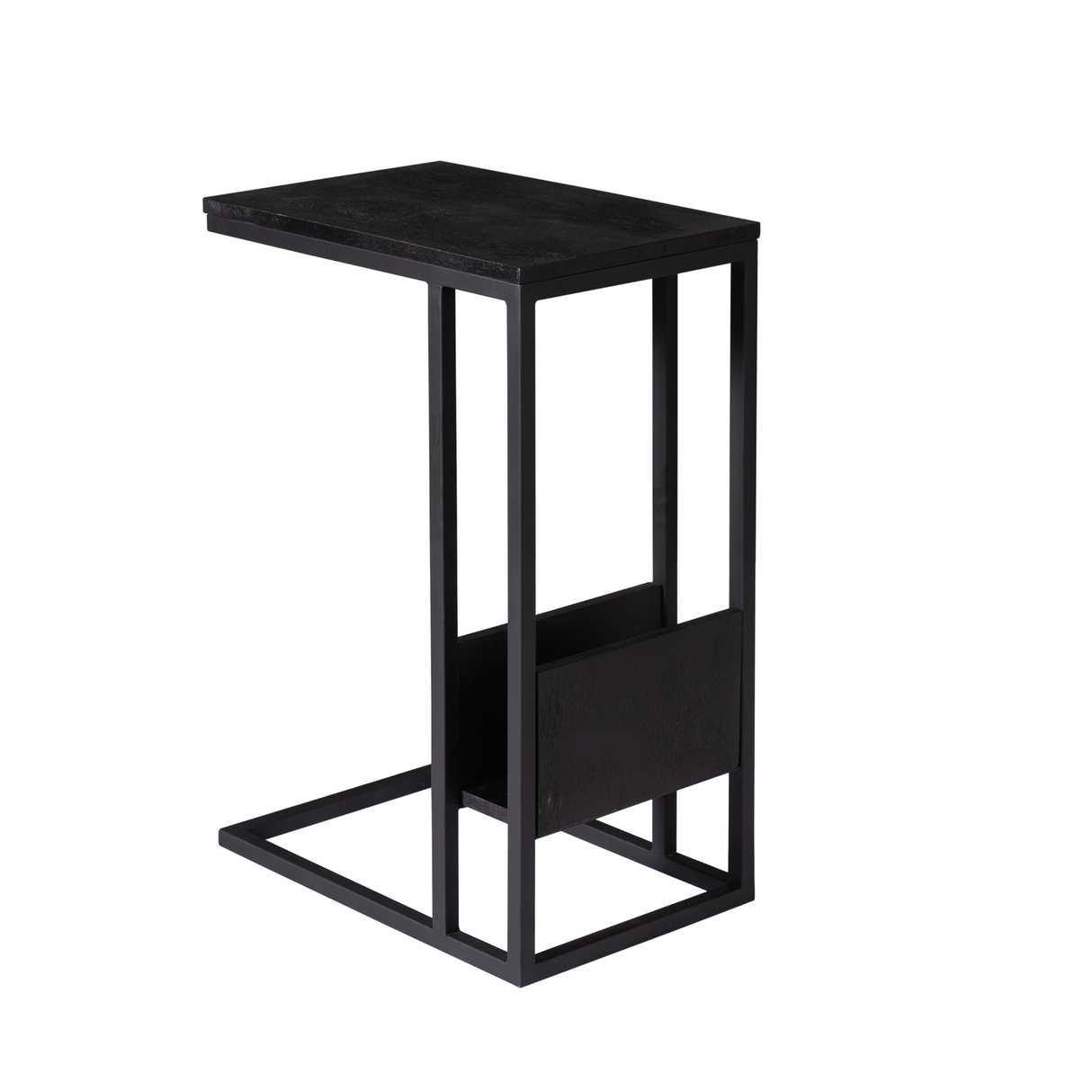 Slider Bijzettafel - Zwart Gezandstraald Mangohout - Metaal Frame