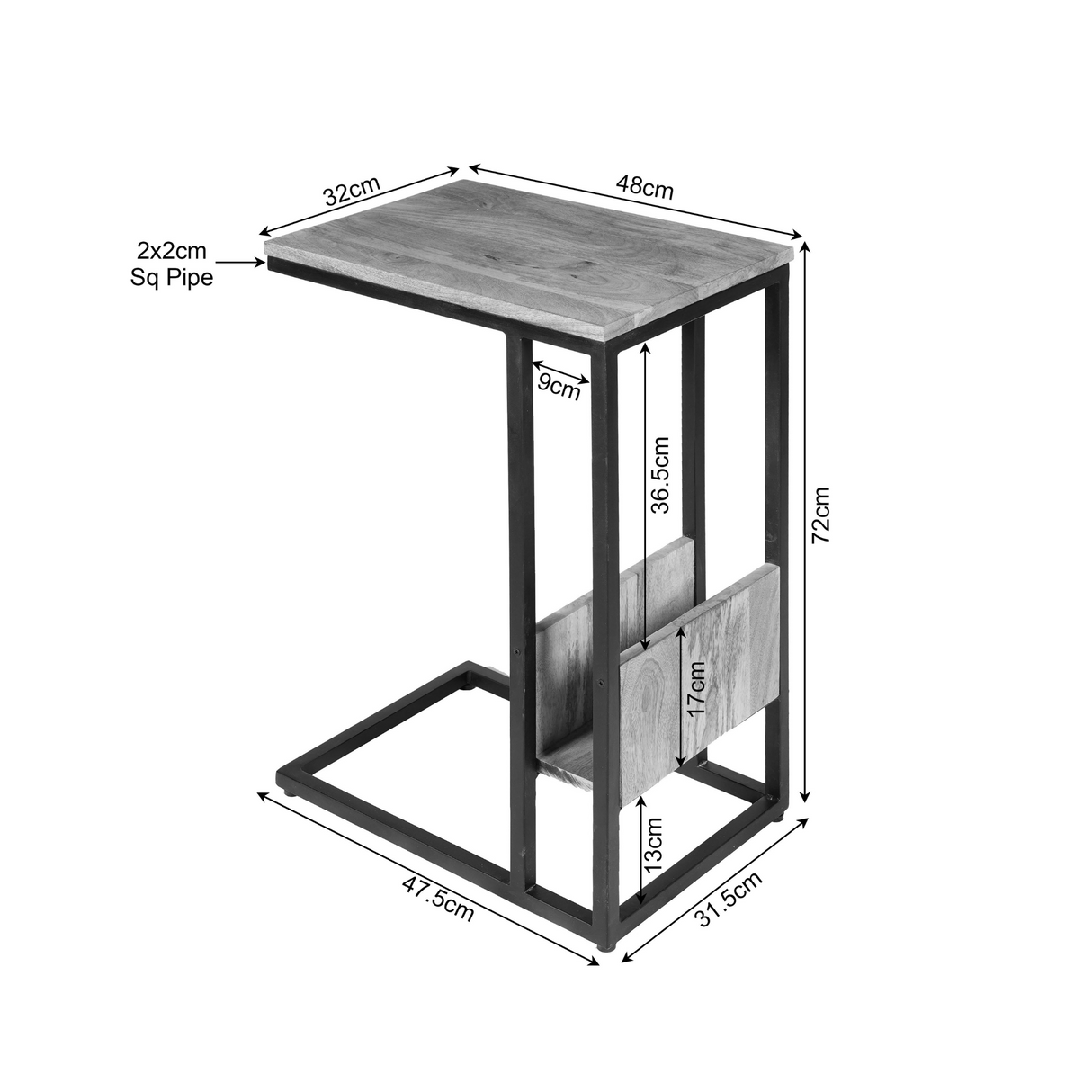 Slider Bijzettafel - Zwart Gezandstraald Mangohout - Metaal Frame
