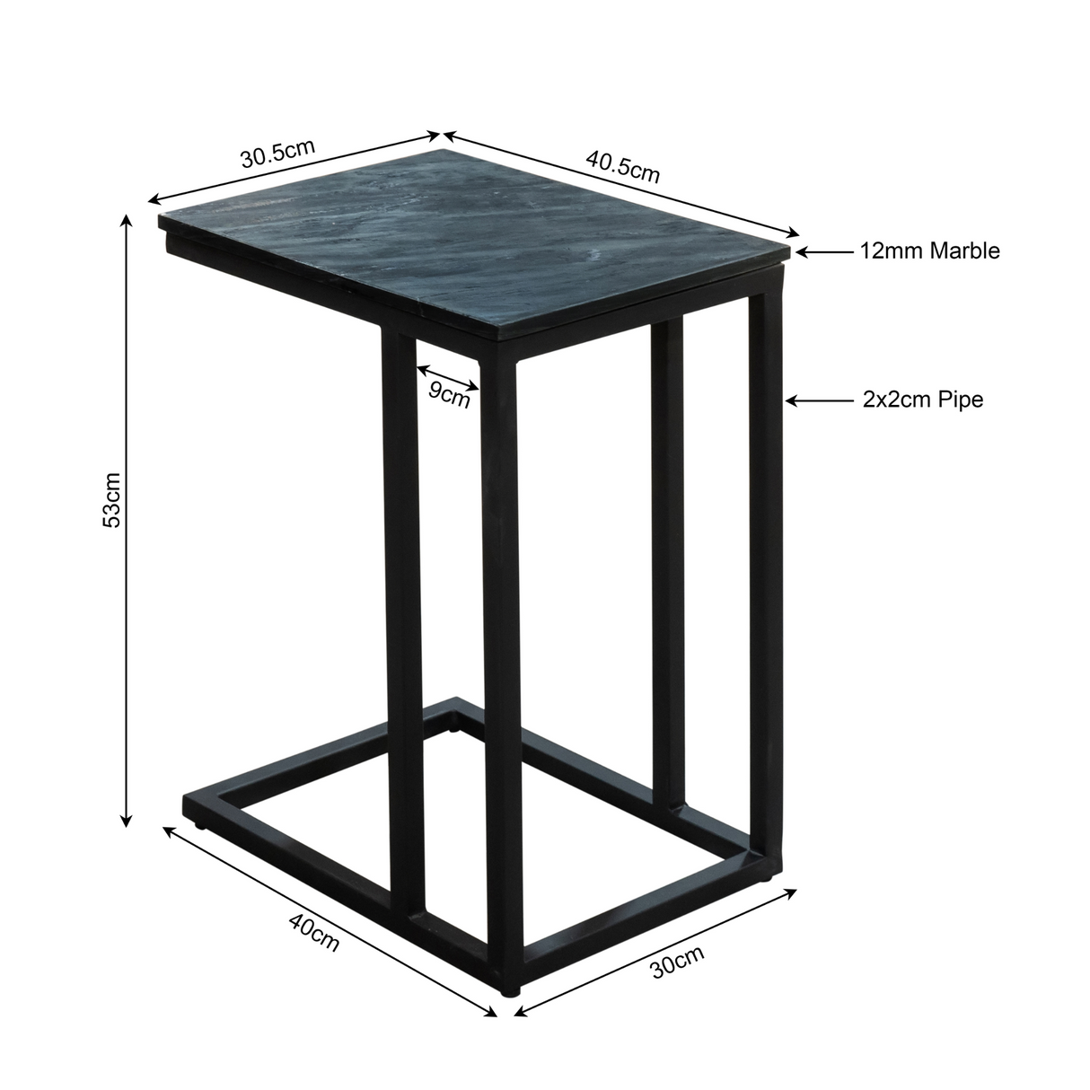 Slider Bijzettafel - Zwart Gezandstraald Mangohout - Metaal Frame