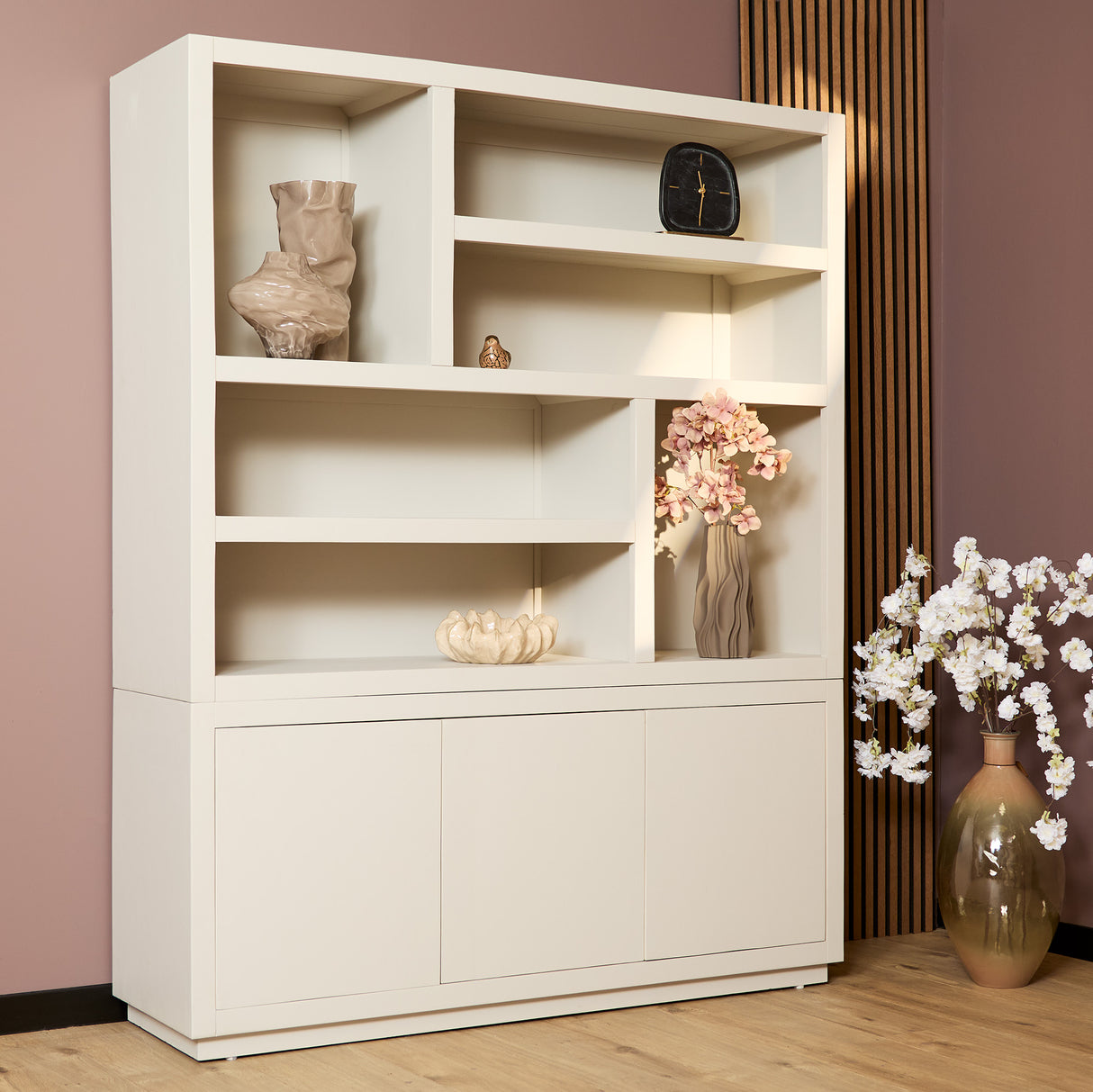 Vakkenkast - Zand - Mangohout - XL - 160 cm - 3 Deuren