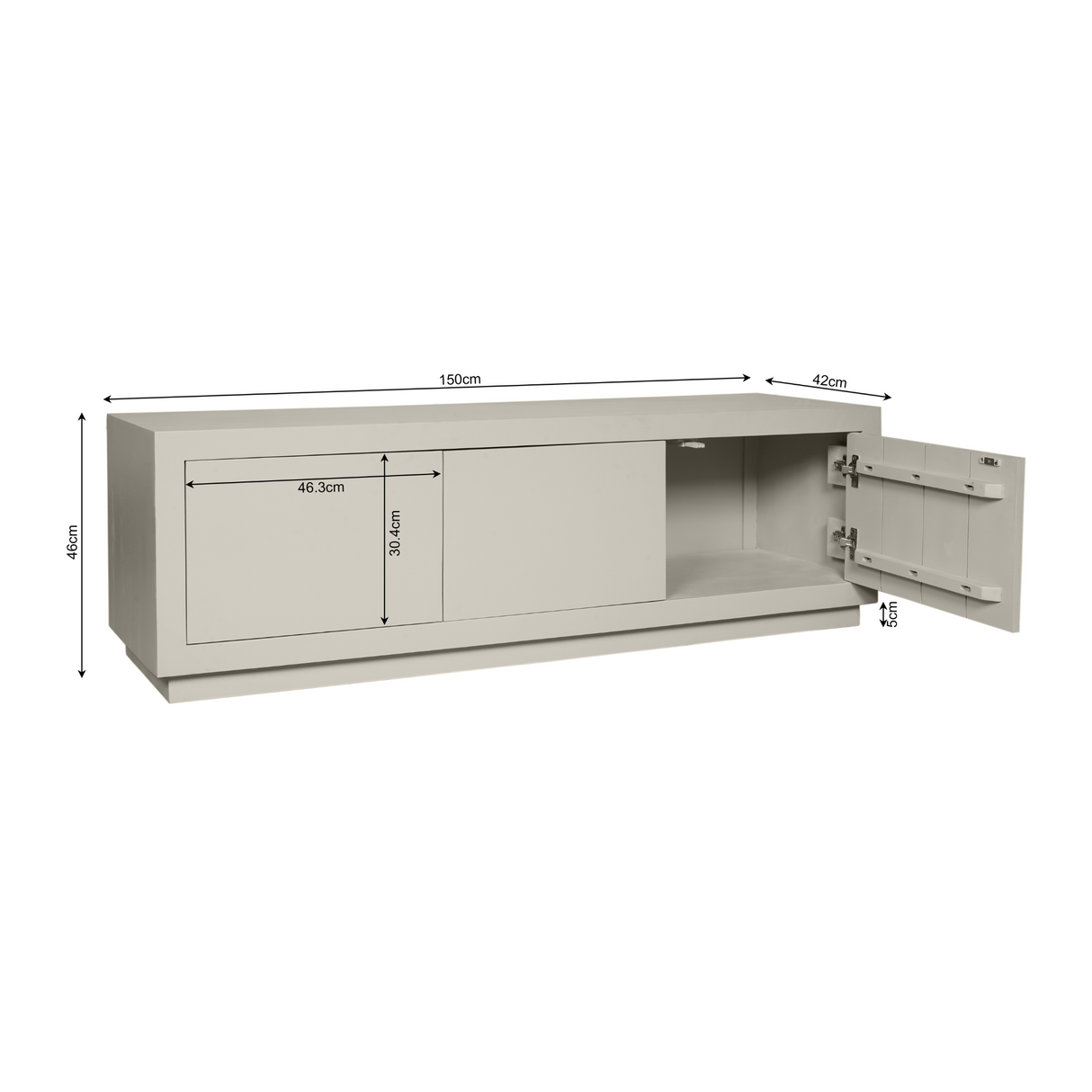 TV-meubel Zand Mangohout - 150 cm - 4 Greeploze Deuren en Push-to-Open