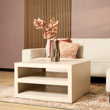 Vierkante Salontafel - Zand Mangohout - 80 cm - Modern Blokdesign met Dubbel Opbergvak