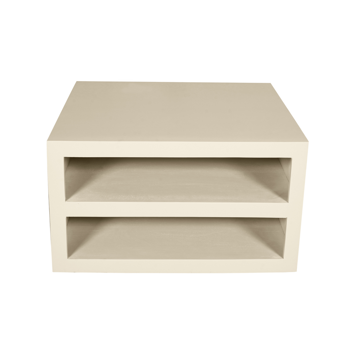 Vierkante Salontafel - Zand Mangohout - 80 cm - Modern Blokdesign met Dubbel Opbergvak