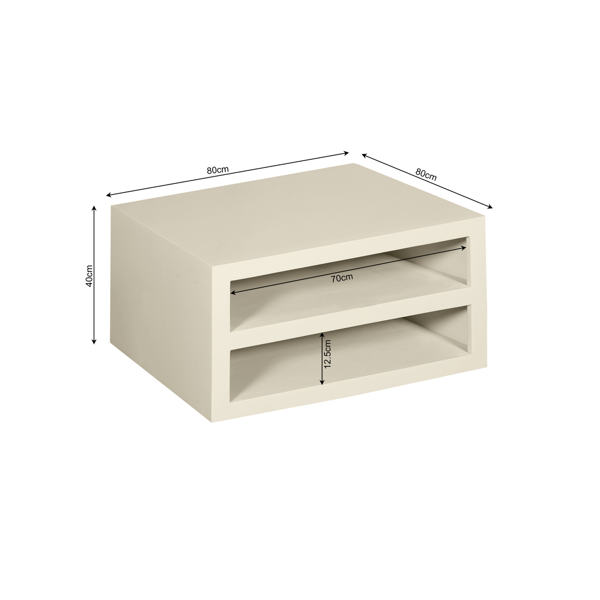 Vierkante Salontafel - Zand Mangohout - 80 cm - Modern Blokdesign met Dubbel Opbergvak