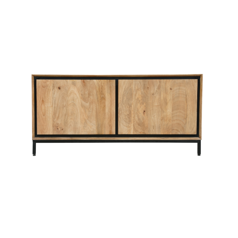 Tv-meubel - Naturel - Mangohout - 120 cm - 2 Deuren - Greeploos