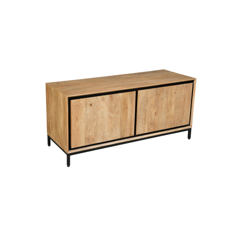 Tv-meubel - Naturel - Mangohout - 120 cm - 2 Deuren - Greeploos