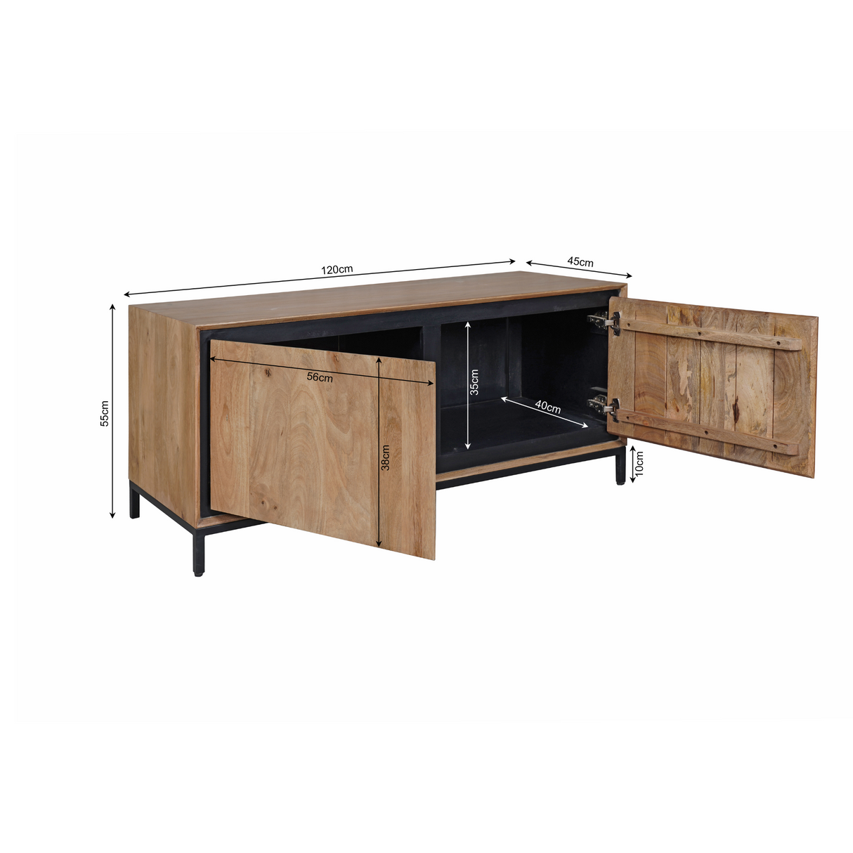 Tv-meubel - Naturel - Mangohout - 120 cm - 2 Deuren - Greeploos